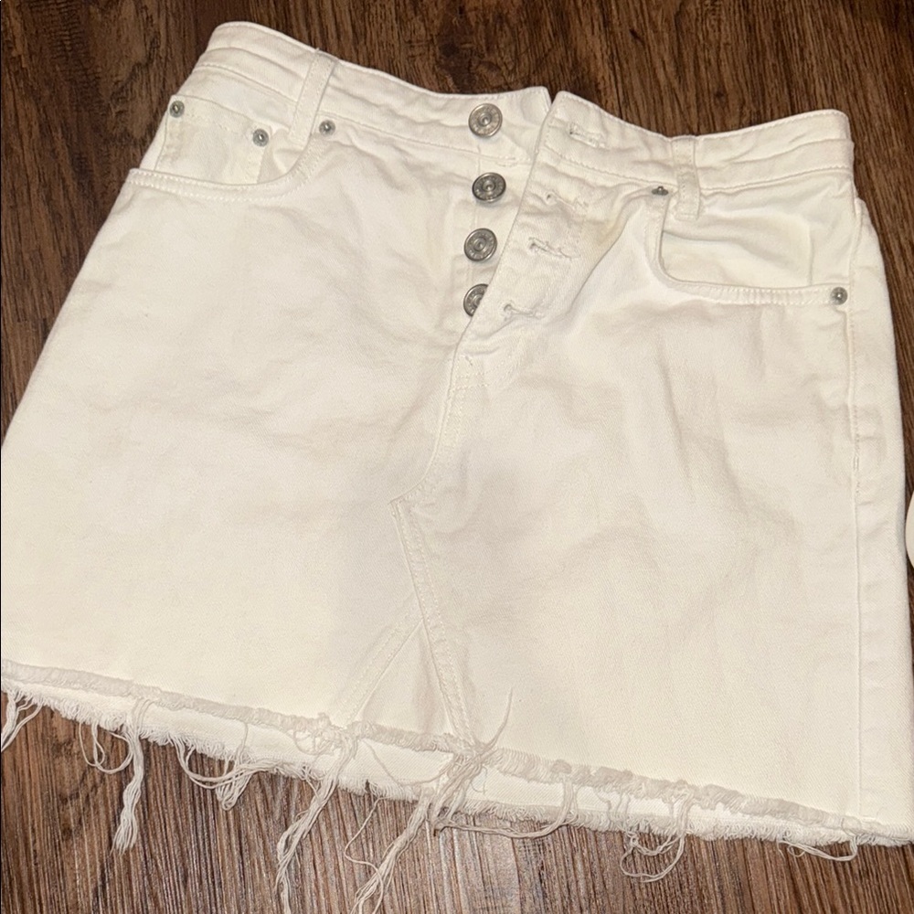 BDG Cream Jean Shorts with Frayed Hem